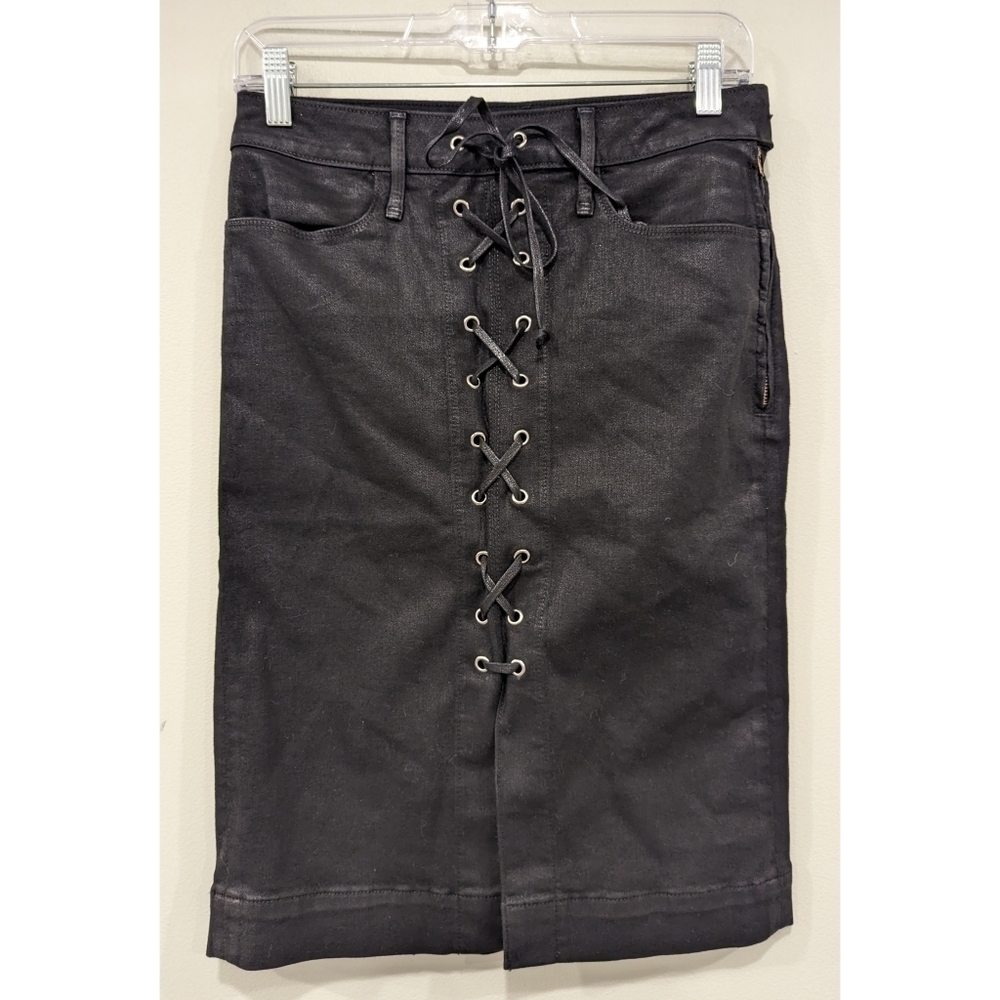 Good American Black Denim Lace Up Pencil Skirt Size 2